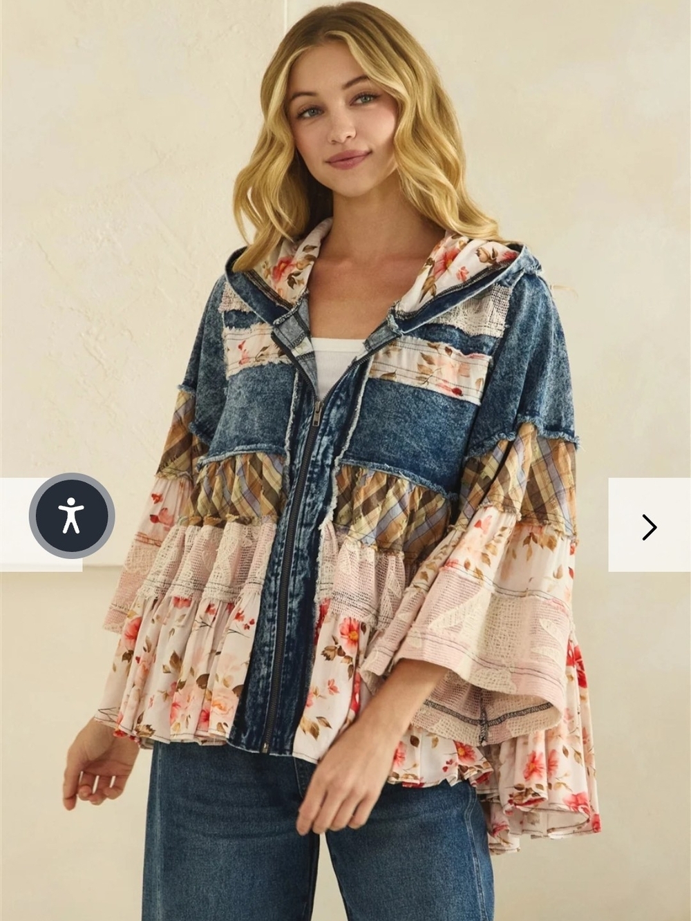 Oli & Hali Lace, Denim, & Floral Zip Hoodie - Picture 2 of 3